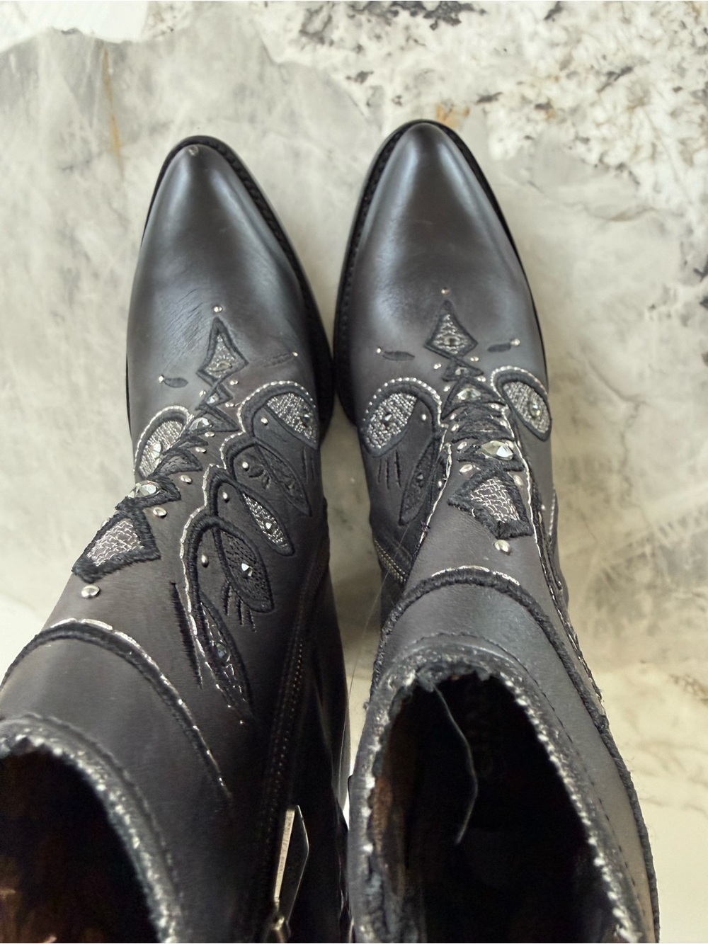 Black Embellished Leather cowboy 🤠